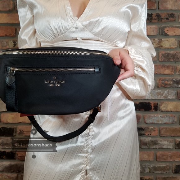 AUTHENTIC KATE SPADE CHELSEA BELT BAG WAIST FANNY PACK BLACK NYLON LEATHER $249 - Picture 7 of 8